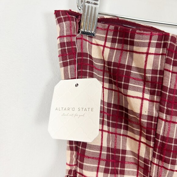 NEW Altar’d State Red Plaid Strapless Dress Sweetheart A-line Tulle Lined Size X - Picture 4 of 5